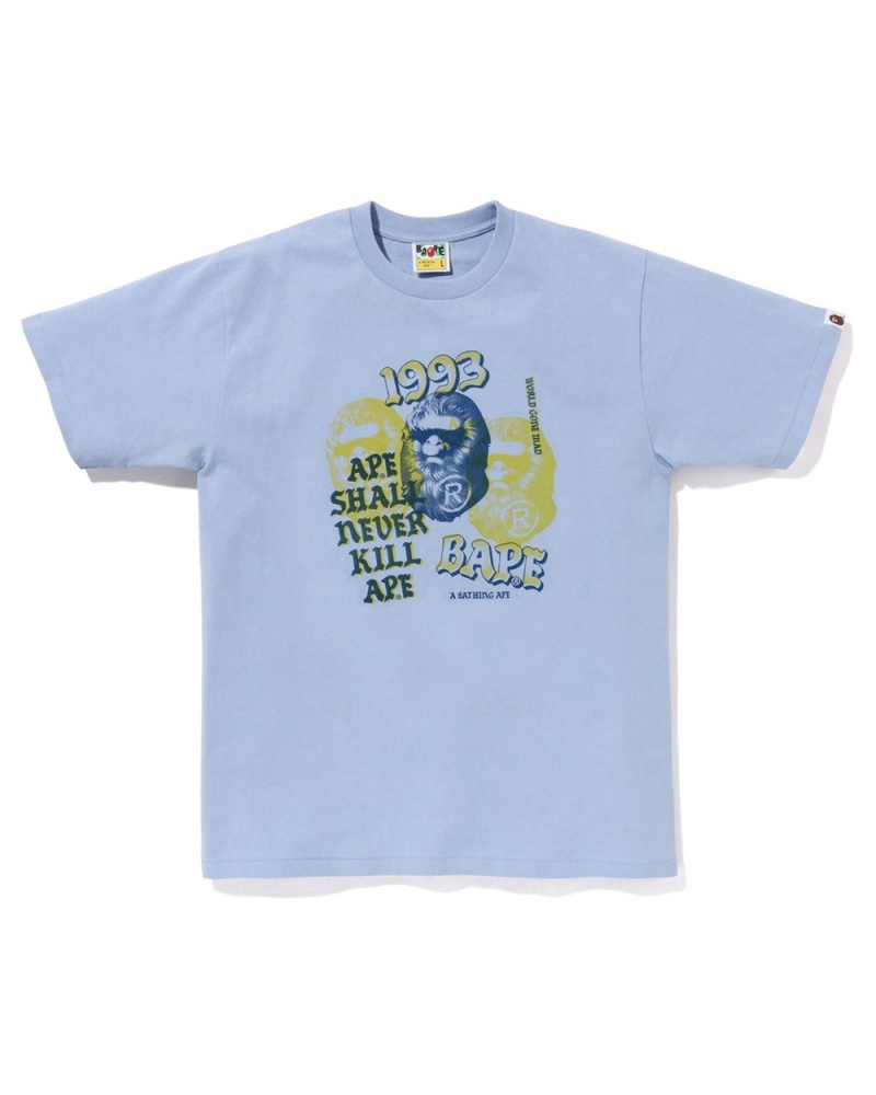 T Shirts Bape Pigment Three Ape Head Bleu Clair Homme | OHT-51611492